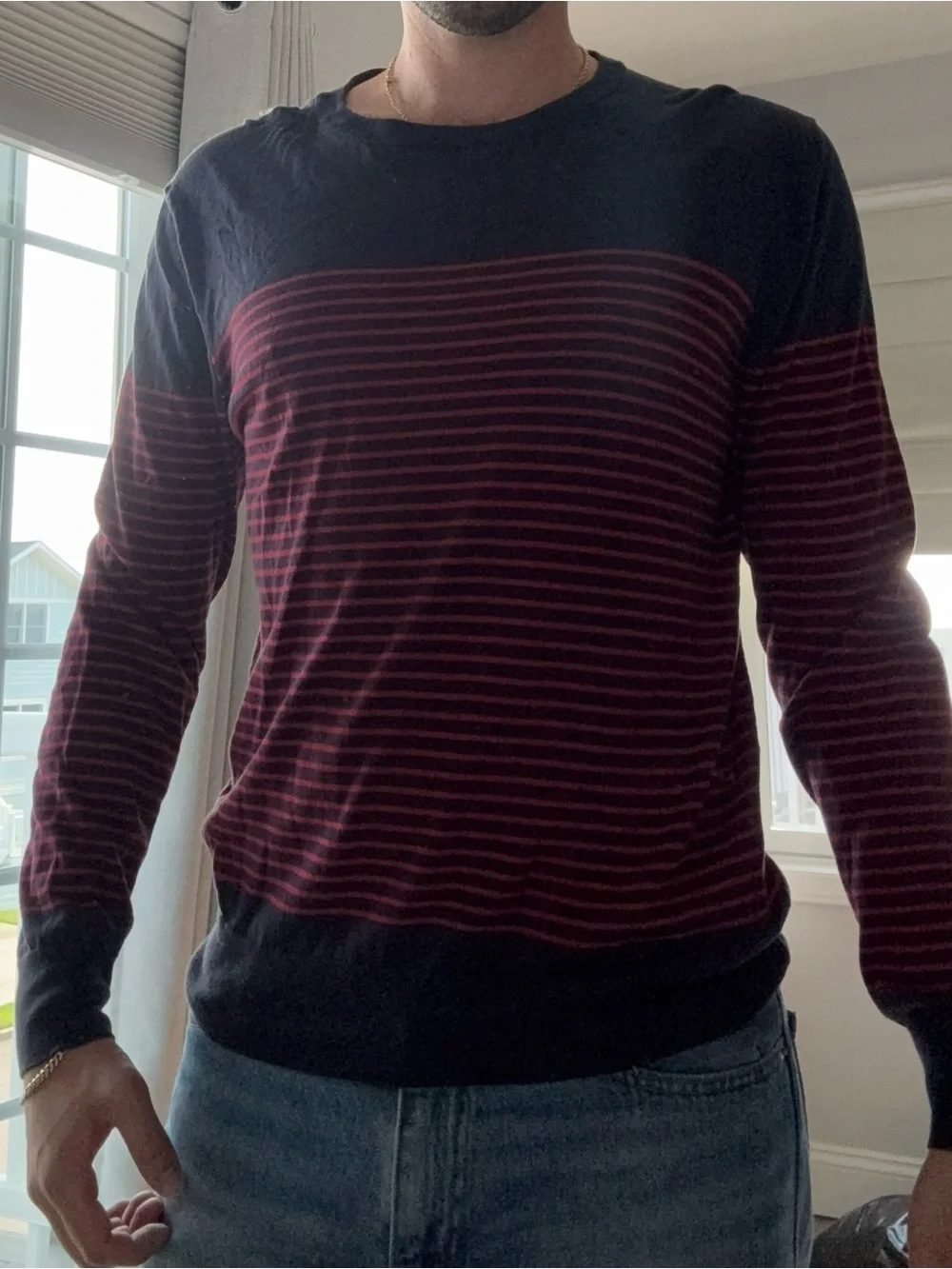 J. Crew Men's Red & Black Striped Long-Sleeve Crew Neck Underwear Top